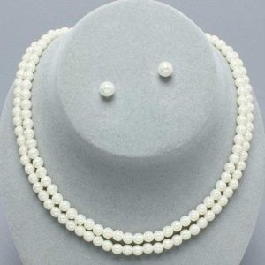 Double Strand Pearl Necklace & Earring Set Ivory